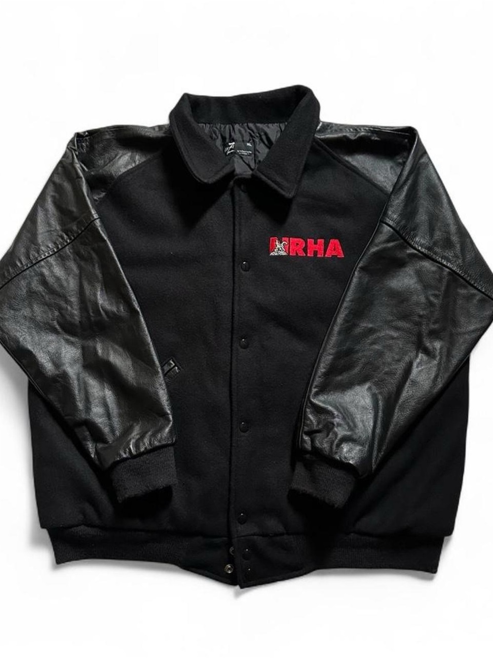 Black National Reigning Horse Association Varsity Jacket with Leather Sleeves XL